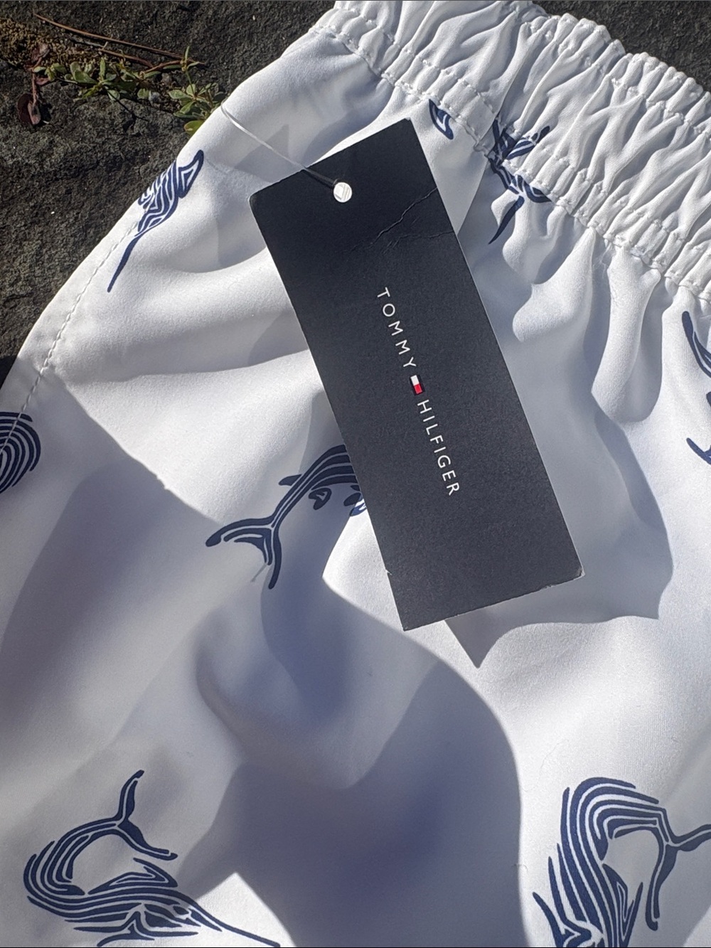 Tommy Hilfiger White Swim Trunks with Blue Marlin Print - Picture 3 of 4